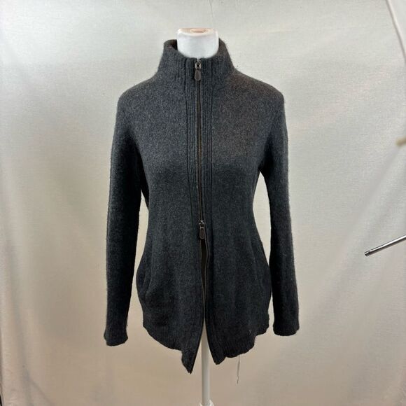 Ladies Saks Fifth Ave Grey Cashmere Two Way Zipper Cardigan Size Medium - Picture 9 of 13